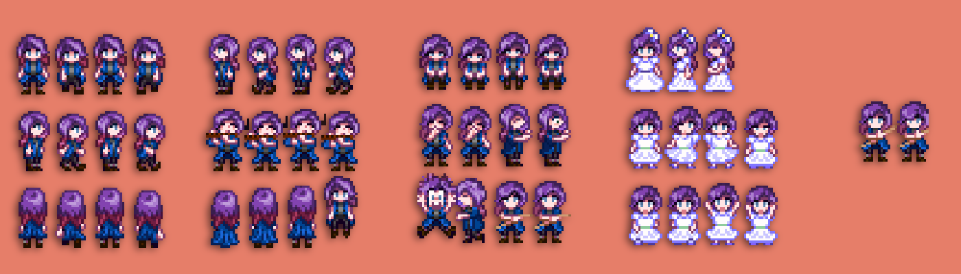 Abigail Red Pastel Ombre and Blue Eyes Stardew Valley Mod Download Free.